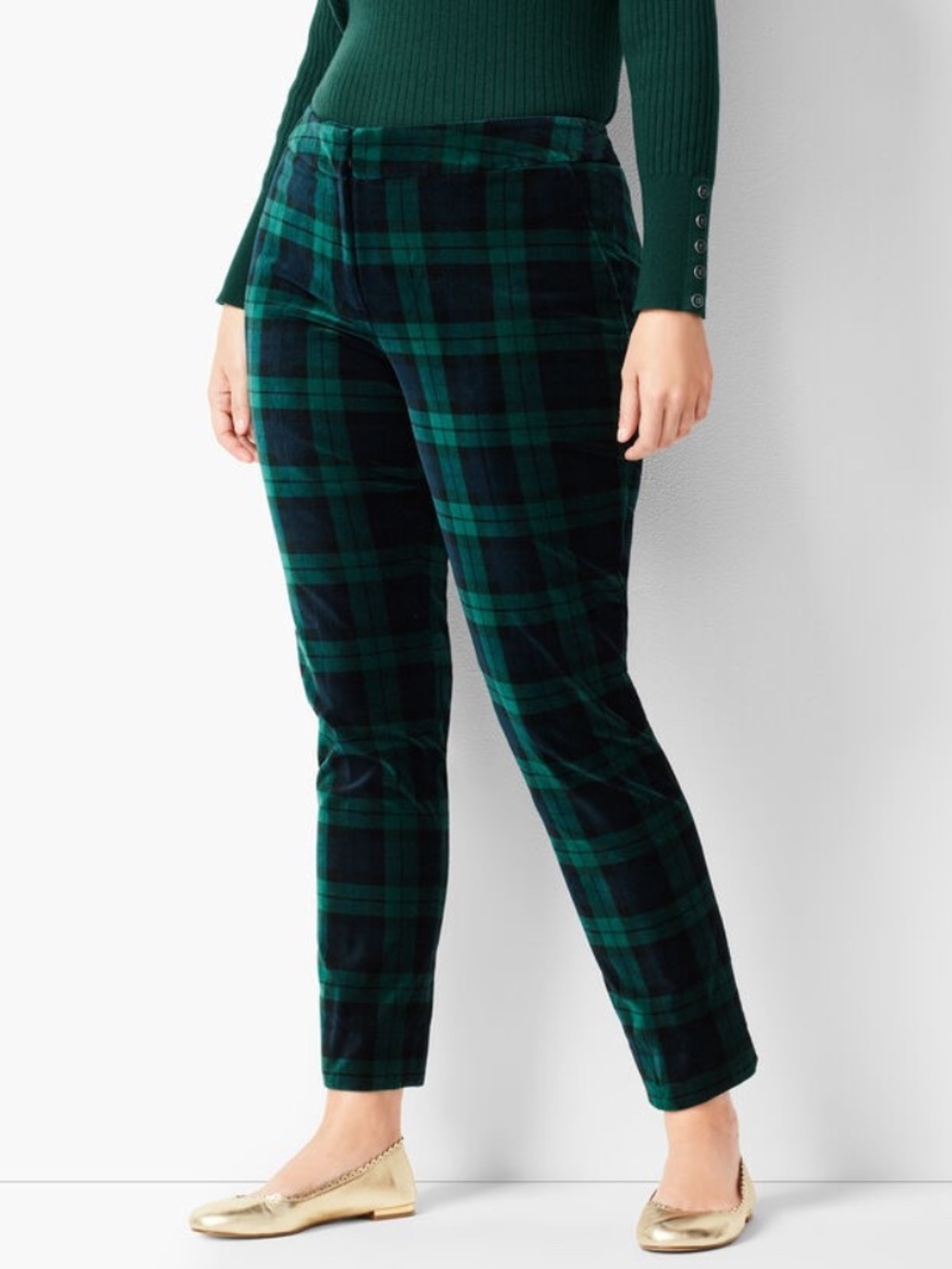 NWT TALBOTS VELVETEEN TALBOTS HAMPSHIRE ANKLE PANTS BLACK WATCH PLAID 18W